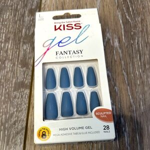 NWT Kiss Gel Fantasy Long Matte Blue Sculpted Coffin Press-On Nails